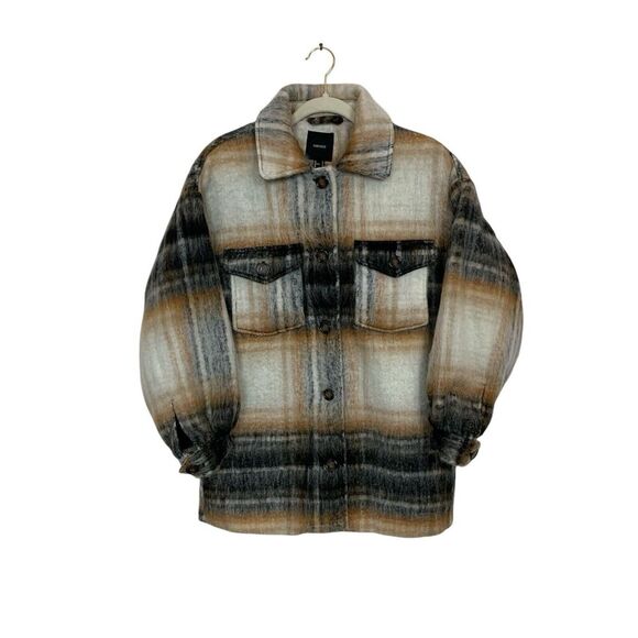 Forever 21 Womens Small Shacket Shirt Brown and Black Button Up Pockets NWT - Picture 1 of 7